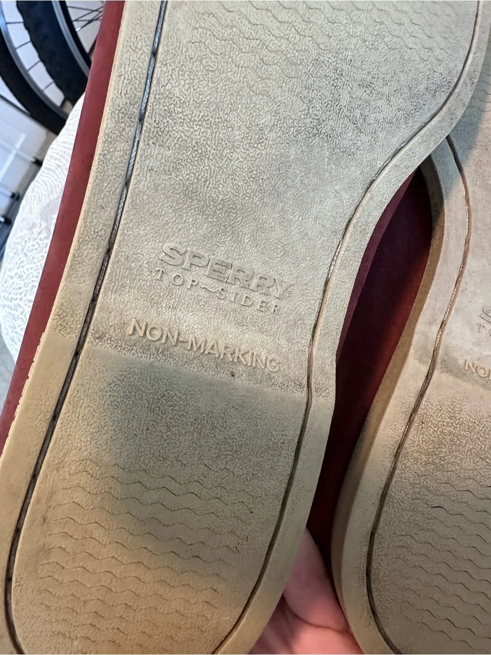 Sperry Two-Tone Suede Boat Shoes in Burgundy and Tan